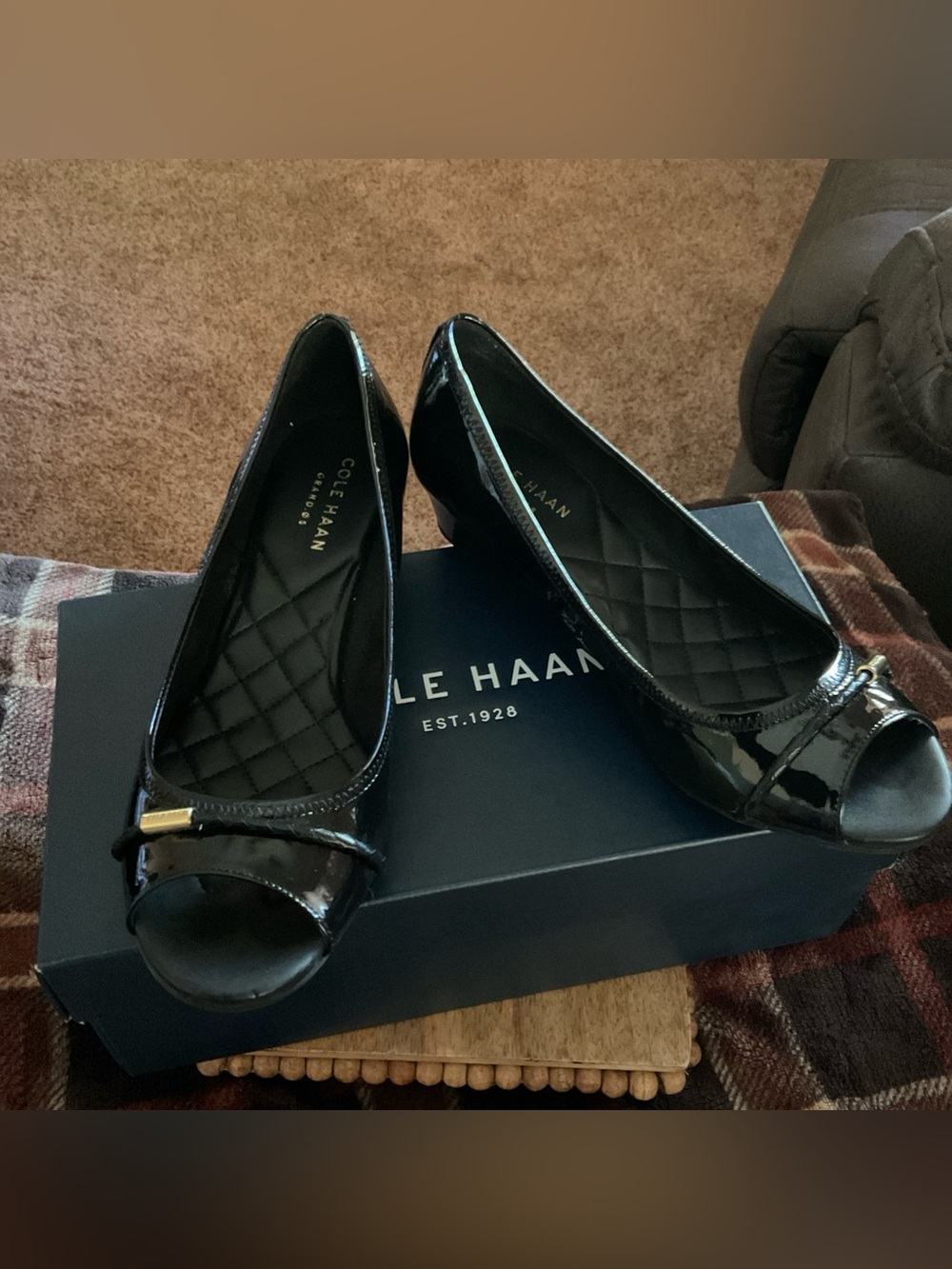 Women's Cole Haan Emory Wedge Brd 40 II Black Patent Size 5 W09535 NWOT